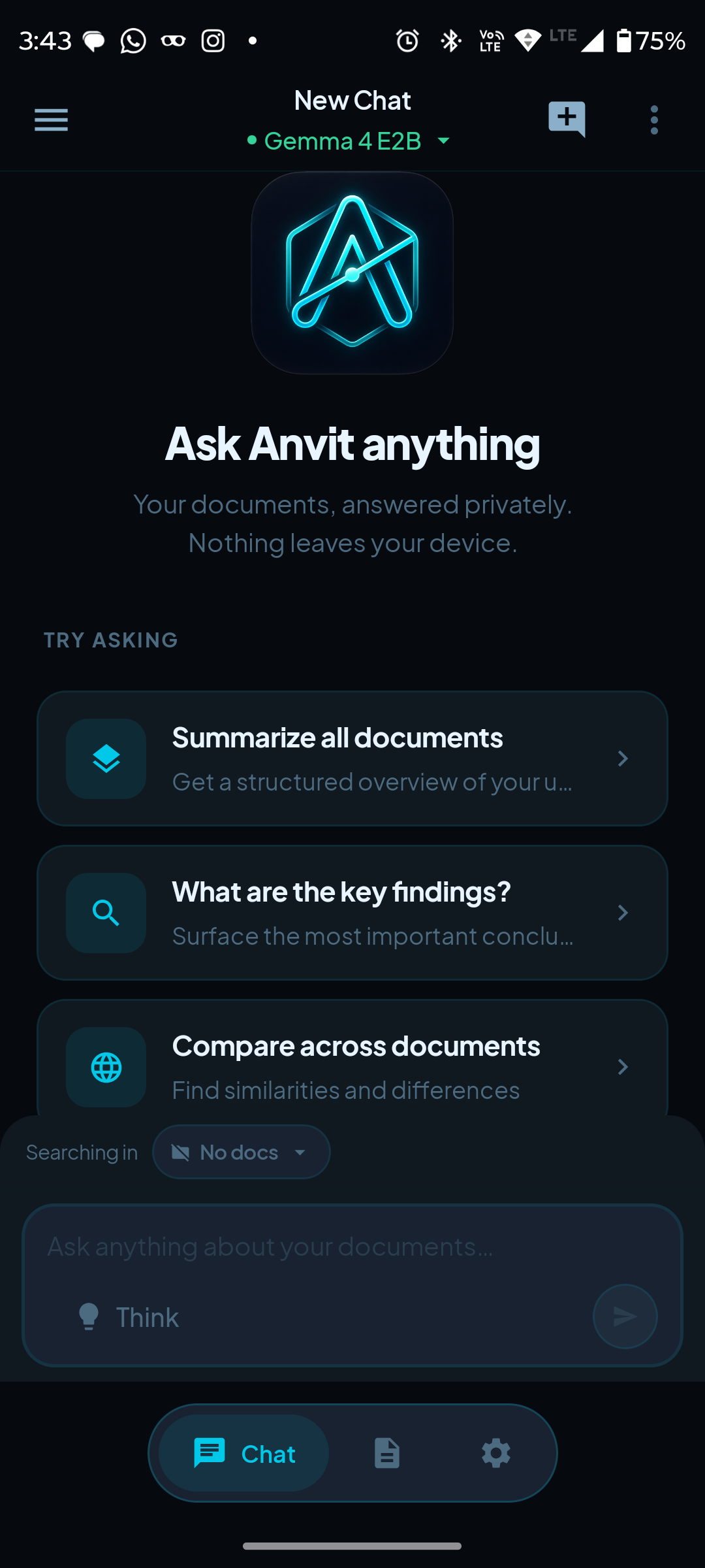 Anvit home screen — Ask Anvit anything