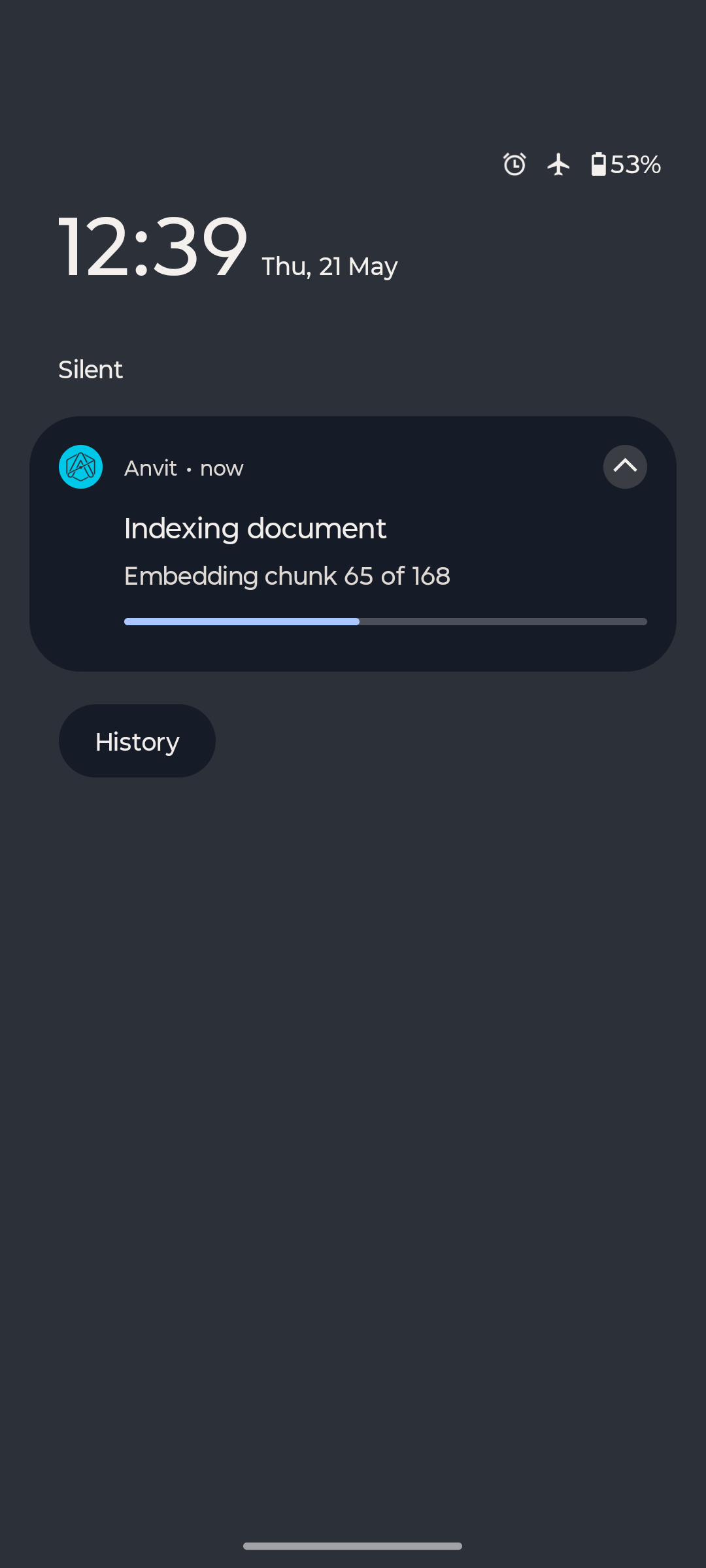 Background indexing notification